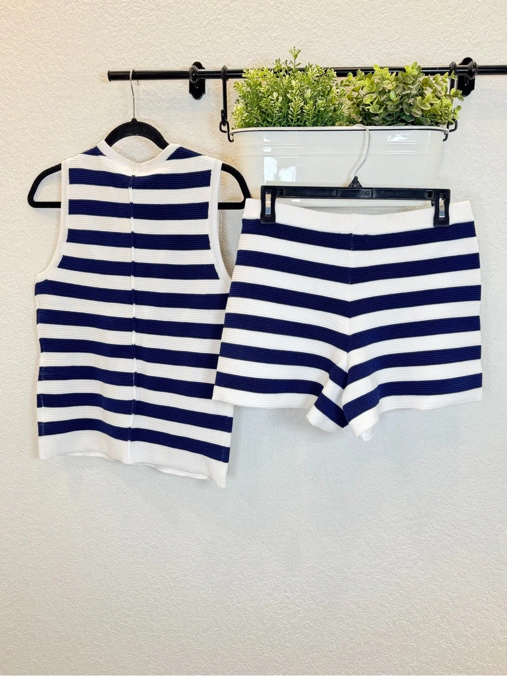 Skies Are Blue Sailor Stripe Knit Sweater Vest Short Set in Navy/White NWT! sz M